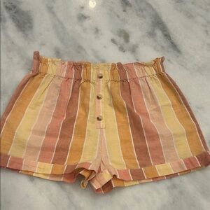 Billabong High Waist Striped Shorts in Tan and Yellow